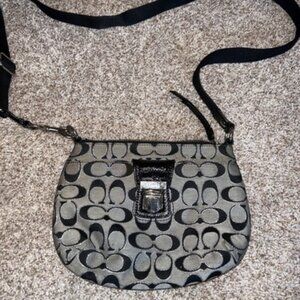 Coach Handbag Purse Black Bag Crossbody Silver Hardware Canvas Round Shape